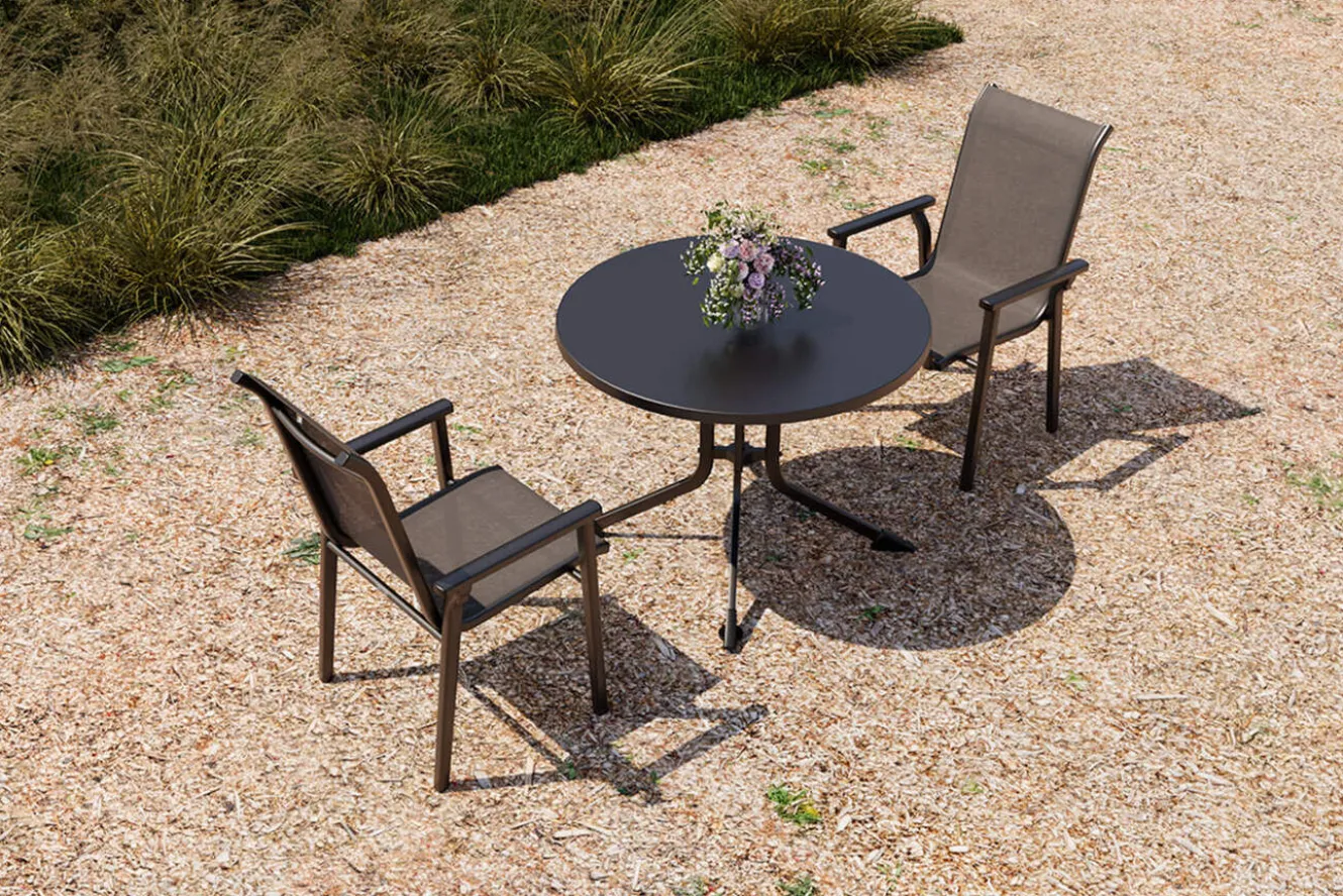 KETTLER BasicPlus Pro Garten-Essgruppe, anthrazit, Aluminium/Textilene/KETTALUX, Ø 100 x 74 cm, 2 Stapelsessel