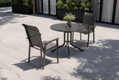 KETTLER BasicPlus Pro Garten-Essgruppe, anthrazit, Aluminium/Textilene/KETTALUX, Ø 100 x 74 cm, 2 Stapelsessel