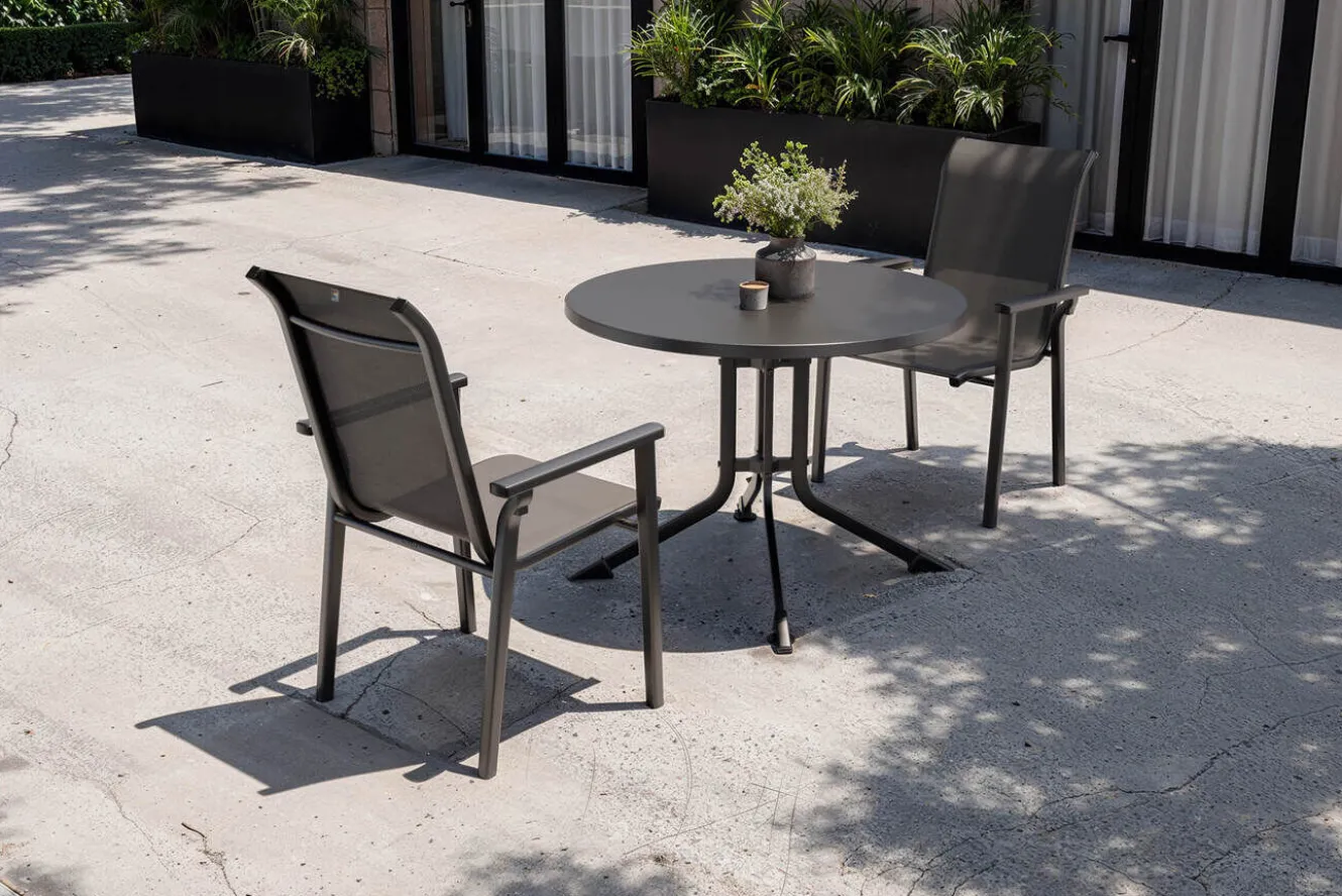 KETTLER BasicPlus Pro Garten-Essgruppe, anthrazit, Aluminium/Textilene/KETTALUX, Ø 100 x 74 cm, 2 Stapelsessel