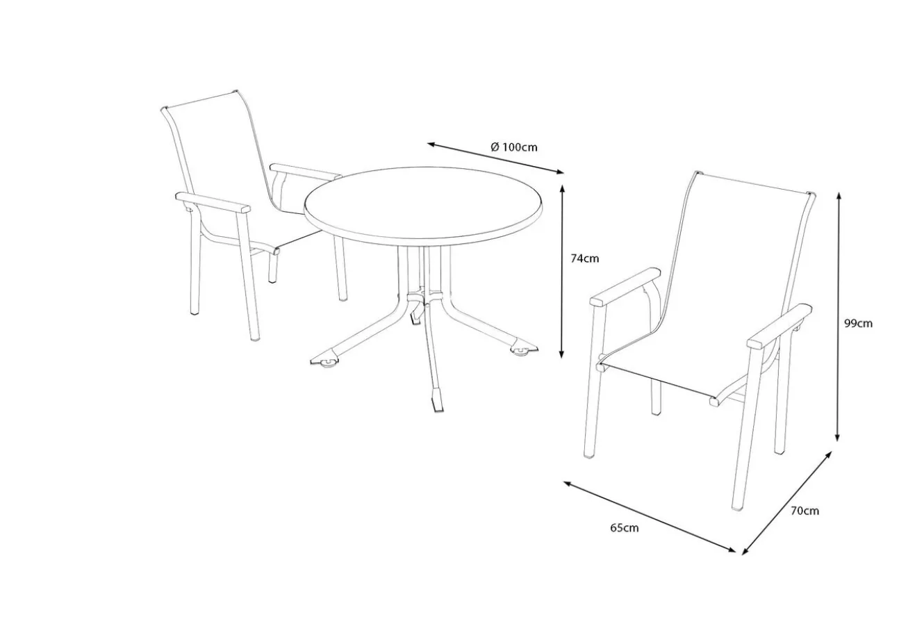 KETTLER BasicPlus Pro Garten-Essgruppe, anthrazit, Aluminium/Textilene/KETTALUX, Ø 100 x 74 cm, 2 Stapelsessel