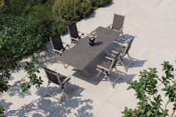 KETTLER BasicPlus Pro Garten-Essgruppe, silber/anthrazit, Alu/Textilene/Spraystone, 180/280 x 100 cm, 6 Klappstühle
