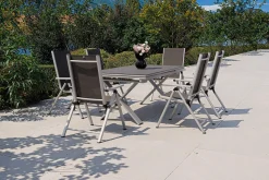 KETTLER BasicPlus Pro Garten-Essgruppe, silber/anthrazit, Alu/Textilene/Spraystone, 180/280 x 100 cm, 6 Klappstühle