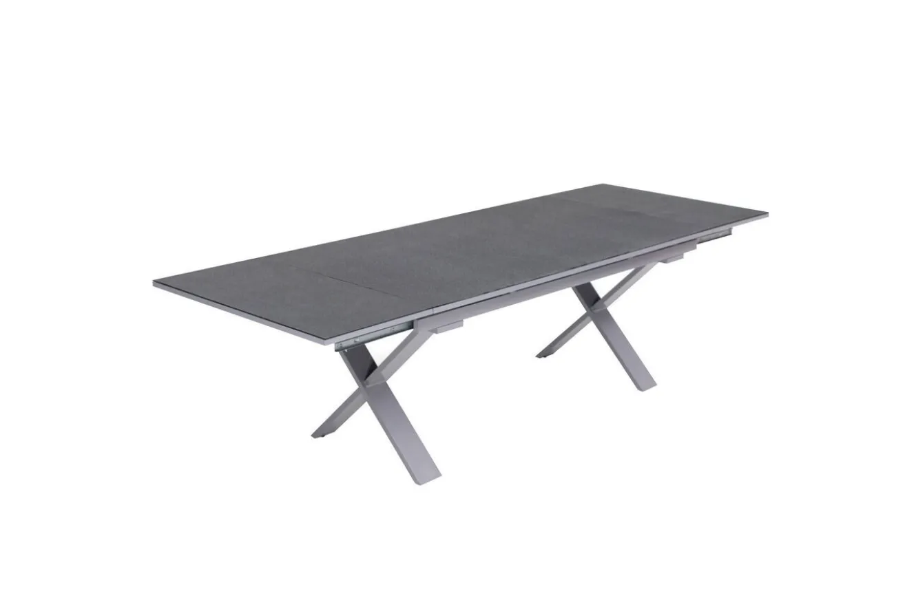 KETTLER BasicPlus Pro Garten-Essgruppe, silber/anthrazit, Alu/Textilene/Spraystone, 180/280 x 100 cm, 6 Klappstühle