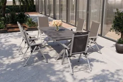 KETTLER BasicPlus Pro Garten-Essgruppe, silber/anthrazit, Alu/Textilene/Spraystone, 180/280 x 100 cm, 6 Klappstühle
