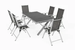 KETTLER BasicPlus Pro Garten-Essgruppe, silber/anthrazit, Alu/Textilene/Spraystone, 180/280 x 100 cm, 6 Klappstühle