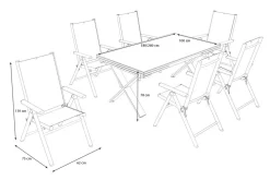 KETTLER BasicPlus Pro Garten-Essgruppe, silber/anthrazit, Alu/Textilene/Spraystone, 180/280 x 100 cm, 6 Klappstühle