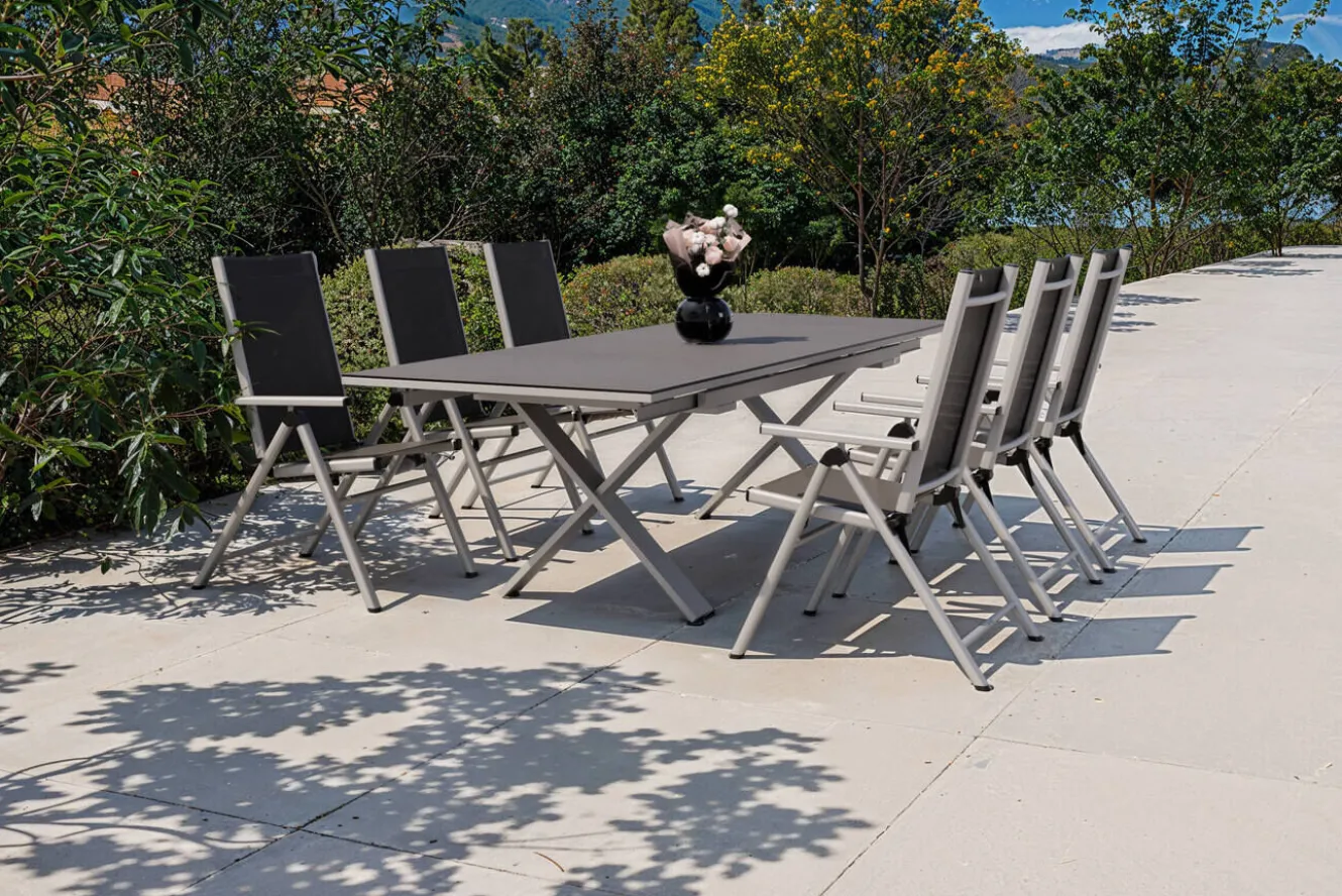 KETTLER BasicPlus Pro Garten-Essgruppe, silber/anthrazit, Alu/Textilene/Spraystone, 180/280 x 100 cm, 6 Klappstühle