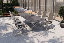 KETTLER BasicPlus Pro Garten-Essgruppe, silber/anthrazit, Alu/Textilene/Spraystone, 180/280 x 100 cm, 6 Klappstühle