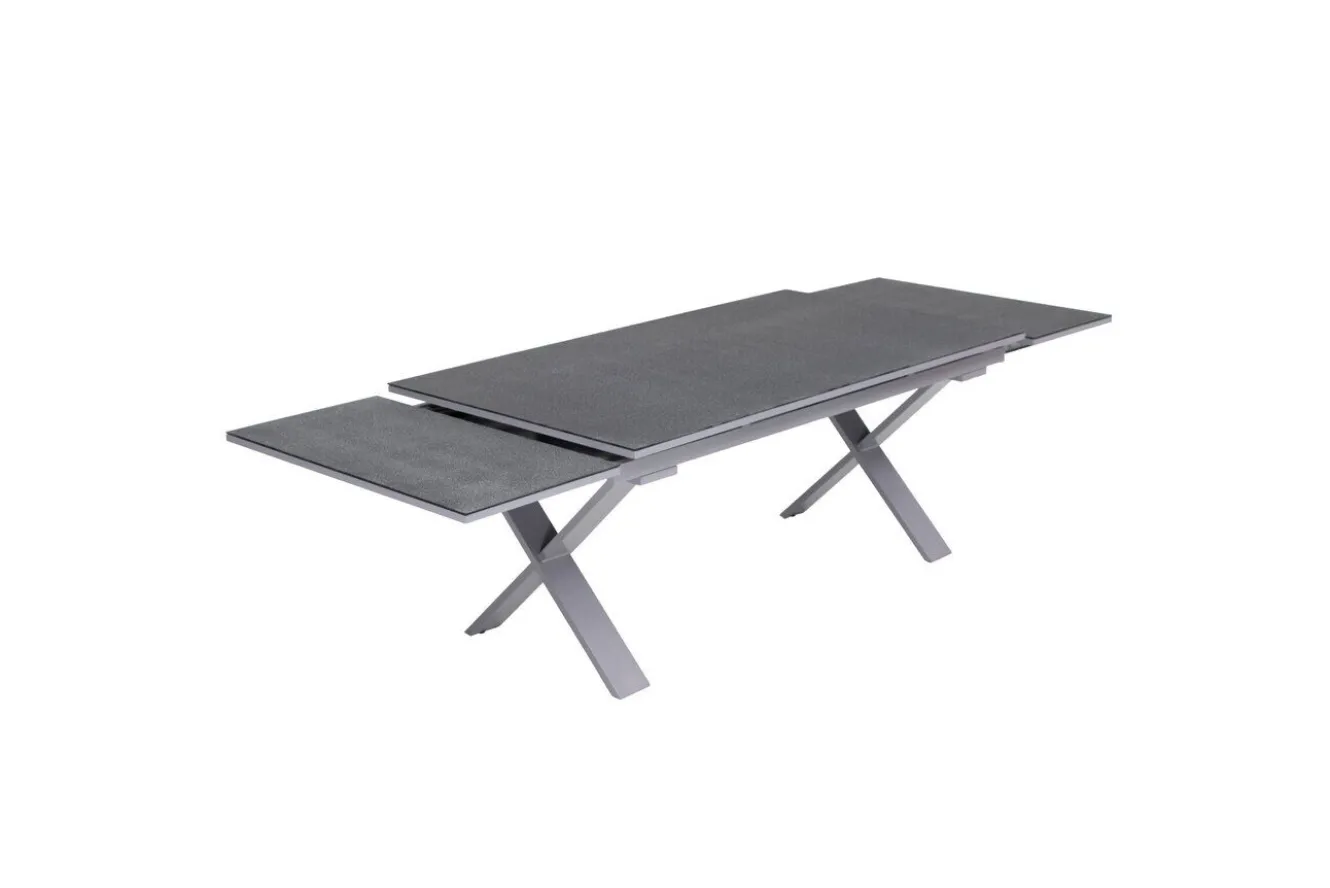 KETTLER BasicPlus Pro Garten-Essgruppe, silber/anthrazit, Alu/Polyester/Spraystone, 180/280 x 100 cm, 6 Stapelsessel, inkl. Auflagen