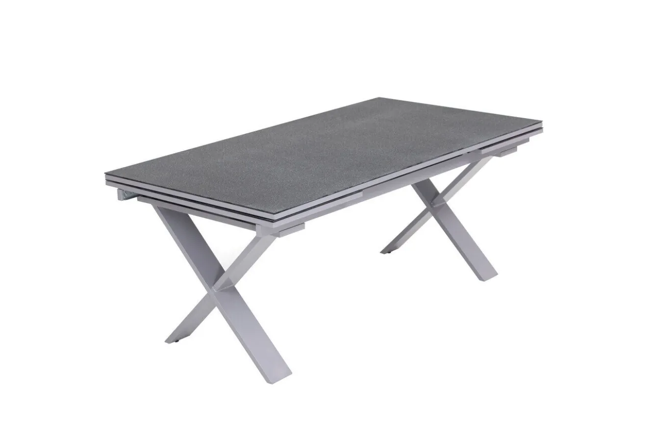 KETTLER BasicPlus Pro Garten-Essgruppe, silber/anthrazit, Alu/Polyester/Spraystone, 180/280 x 100 cm, 6 Stapelsessel, inkl. Auflagen