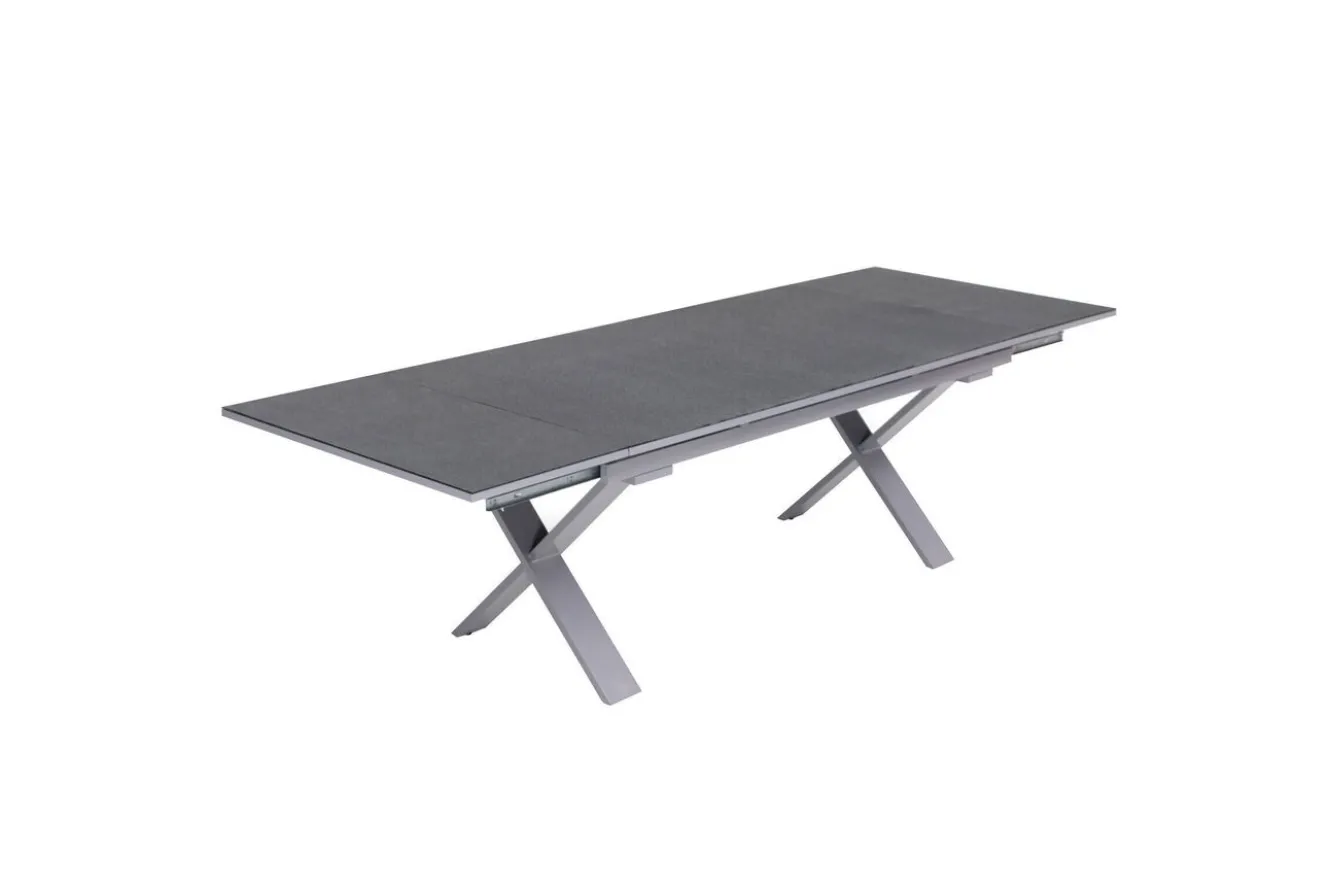 KETTLER BasicPlus Pro Garten-Essgruppe, silber/anthrazit, Alu/Polyester/Spraystone, 180/280 x 100 cm, 6 Stapelsessel, inkl. Auflagen