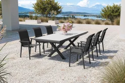 KETTLER BasicPlus Pro Garten-Essgruppe, anthrazit/schwarz, Alu/Textilene/Steinimitat, 200/260 x 100 cm, 6 Stapelstühle