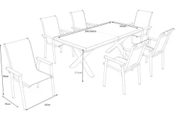 KETTLER BasicPlus Pro Garten-Essgruppe, anthrazit/schwarz, Alu/Textilene/Steinimitat, 200/260 x 100 cm, 6 Stapelstühle