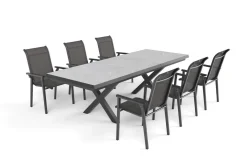 KETTLER BasicPlus Pro Garten-Essgruppe, anthrazit/schwarz, Alu/Textilene/Steinimitat, 200/260 x 100 cm, 6 Stapelstühle
