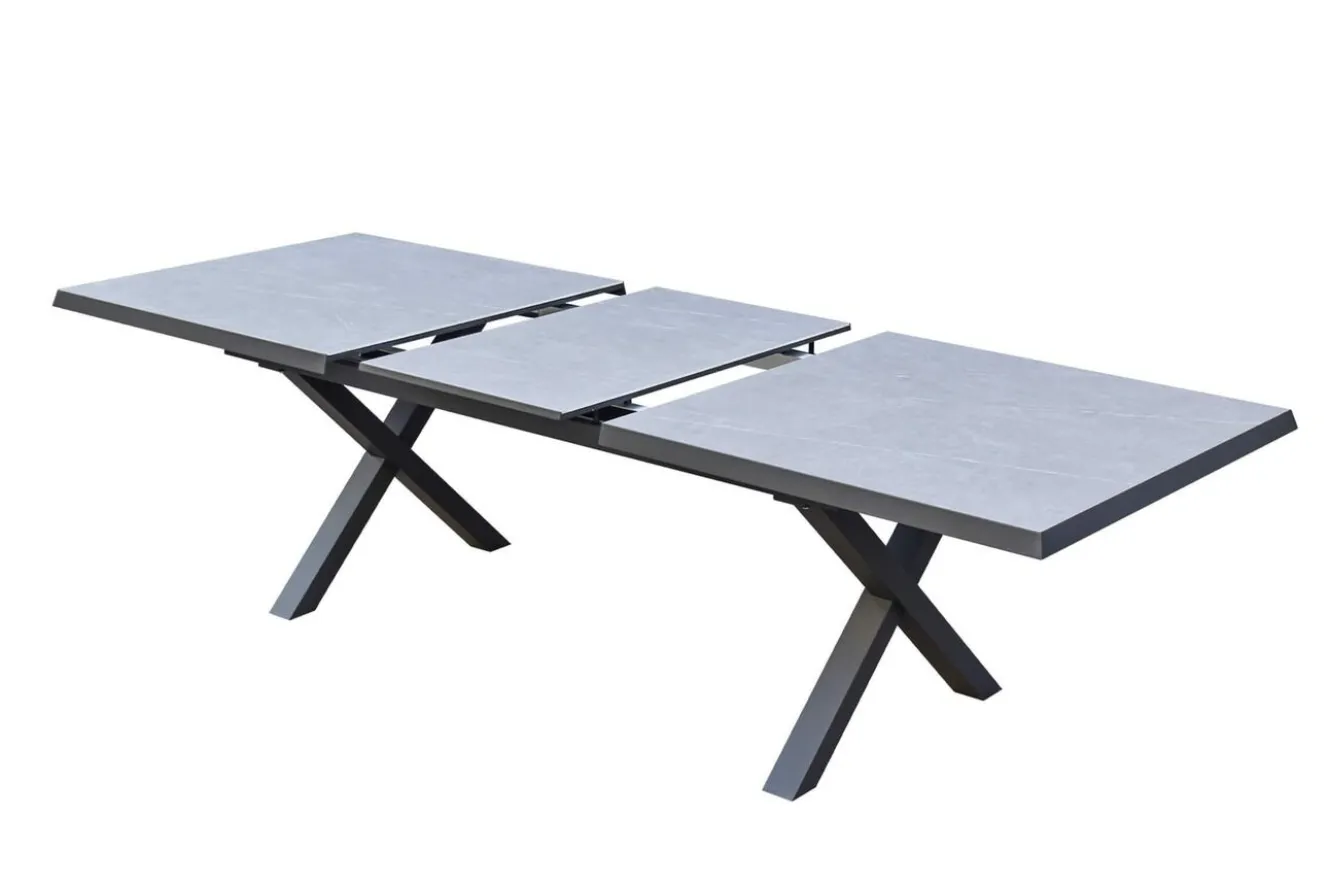 KETTLER BasicPlus Pro Garten-Essgruppe, anthrazit/schwarz, Alu/Textilene/Steinimitat, 200/260 x 100 cm, 6 Stapelstühle