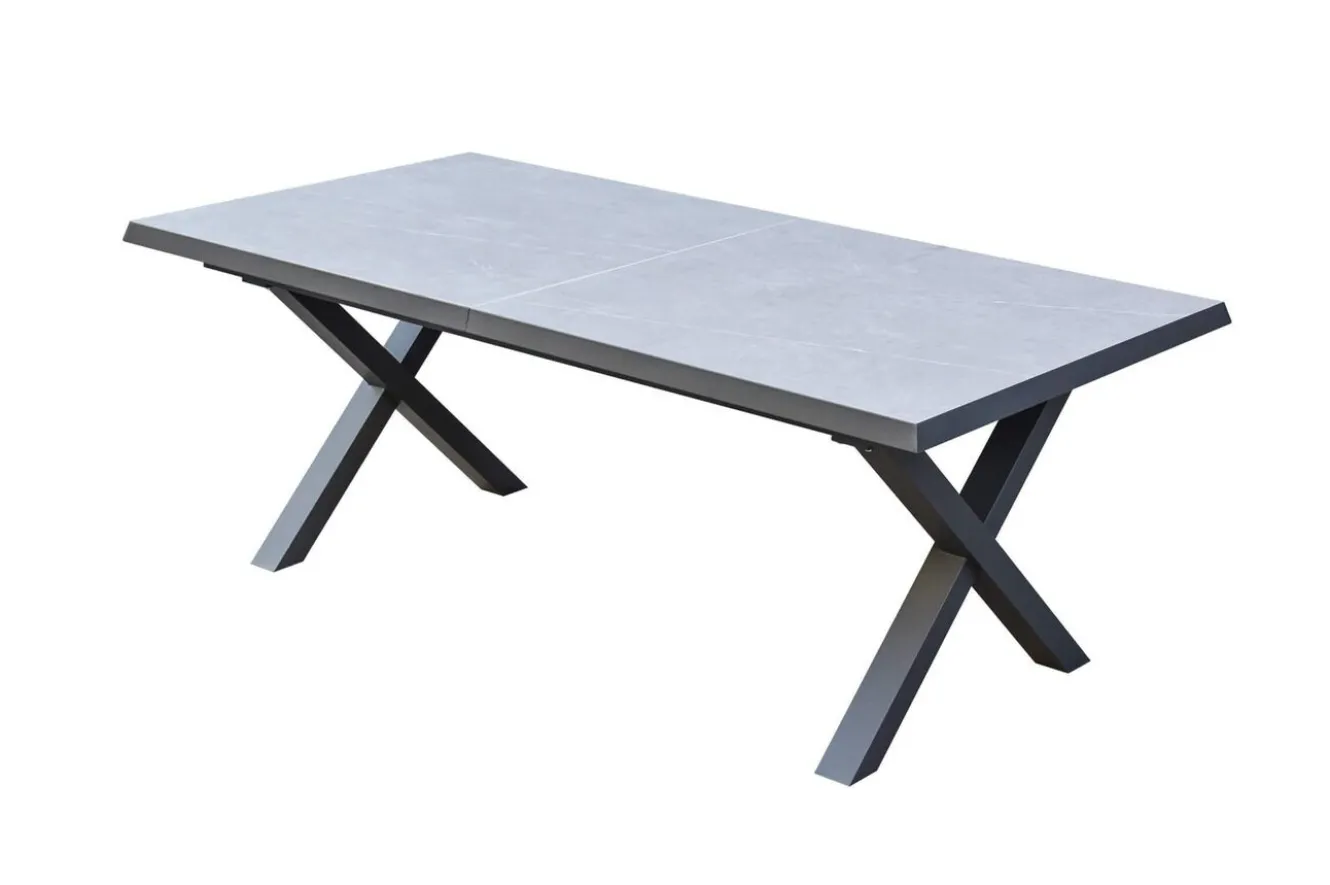 KETTLER BasicPlus Pro Garten-Essgruppe, anthrazit/schwarz, Alu/Textilene/Steinimitat, 200/260 x 100 cm, 6 Stapelstühle