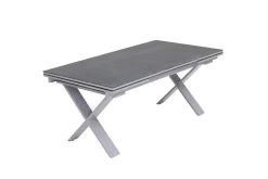 KETTLER BasicPlus Pro Garten-Essgruppe, silber/bordeaux, Alu/Spraystone/Polyester, 180/280 x 100 cm, 6 Stapelsessel, Polster inklusive