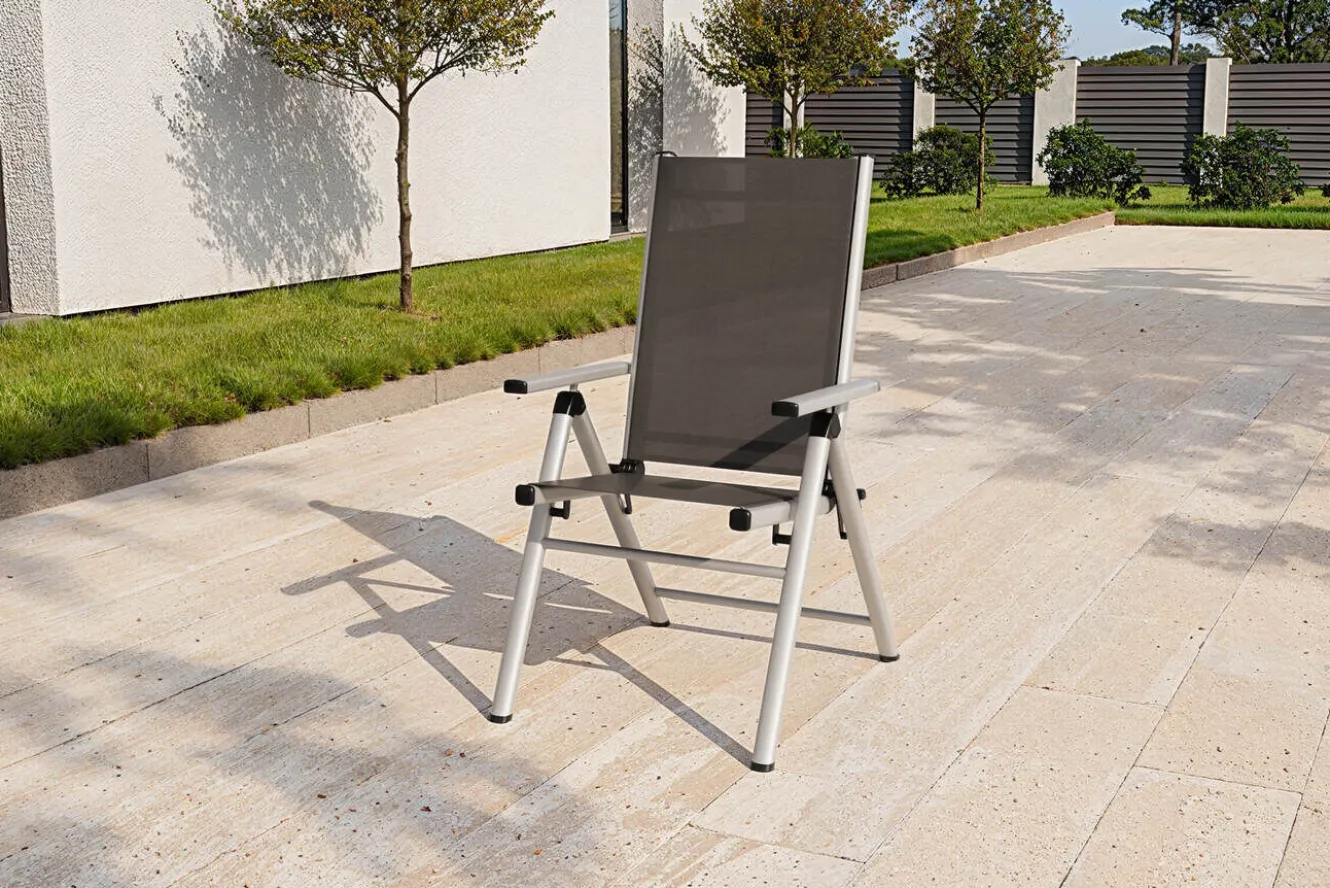 KETTLER BasicPlus Pro Klappstuhl, silber/anthrazit, Aluminium/Textilene, 75 x 62 x 110 cm, klappbar