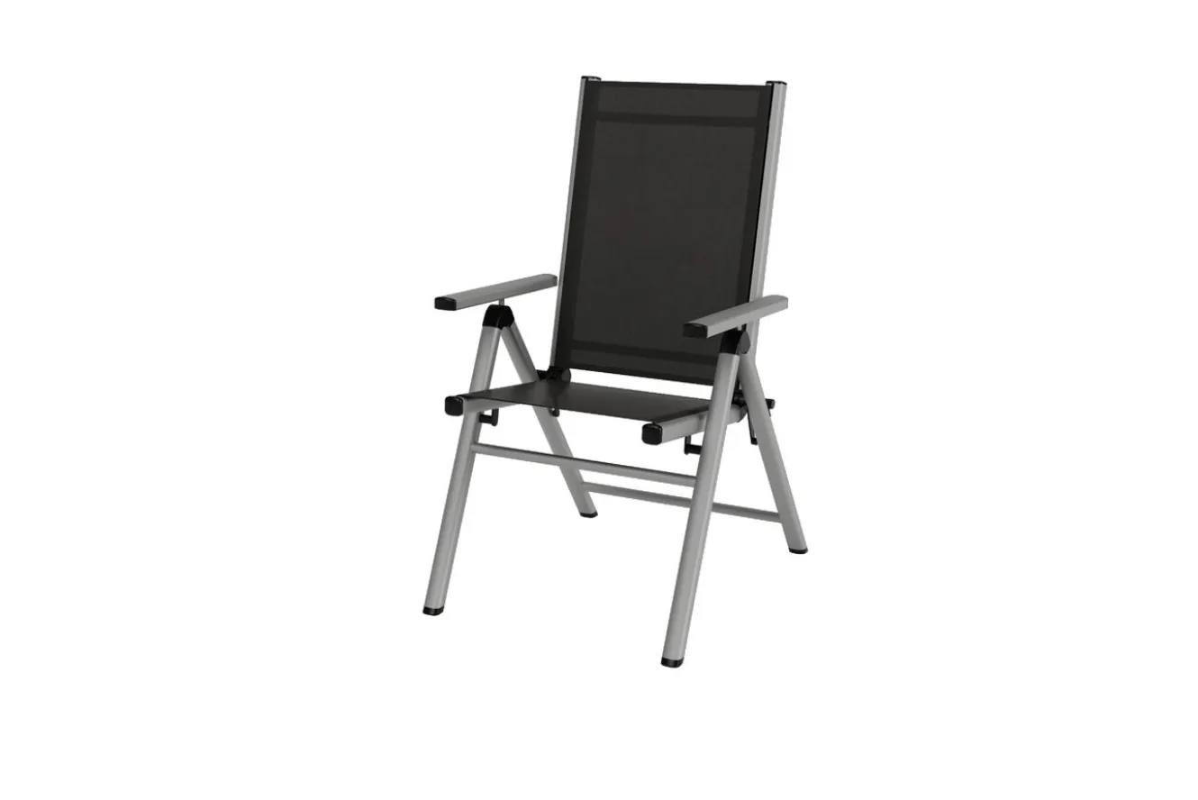 KETTLER BasicPlus Pro Klappstuhl, silber/anthrazit, Aluminium/Textilene, 75 x 62 x 110 cm, klappbar