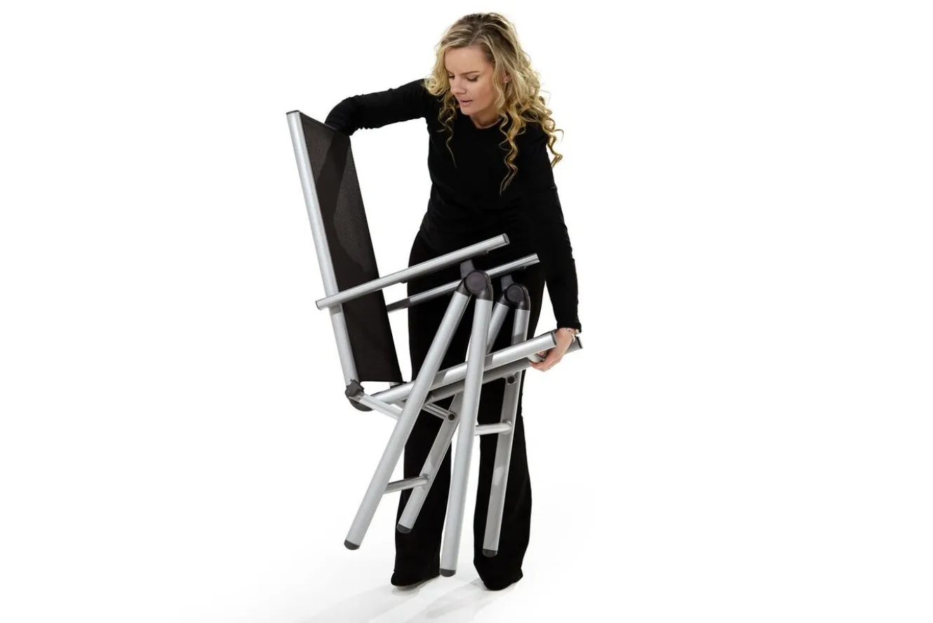 KETTLER BasicPlus Pro Klappstuhl, silber/anthrazit, Aluminium/Textilene, 75 x 62 x 110 cm, klappbar