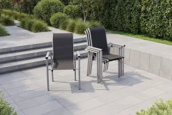 KETTLER BasicPlus Pro Stapelsessel 4er-Set, silber/anthrazit, Aluminium/Textilene, 70 x 65 x 99 cm, stapelbar