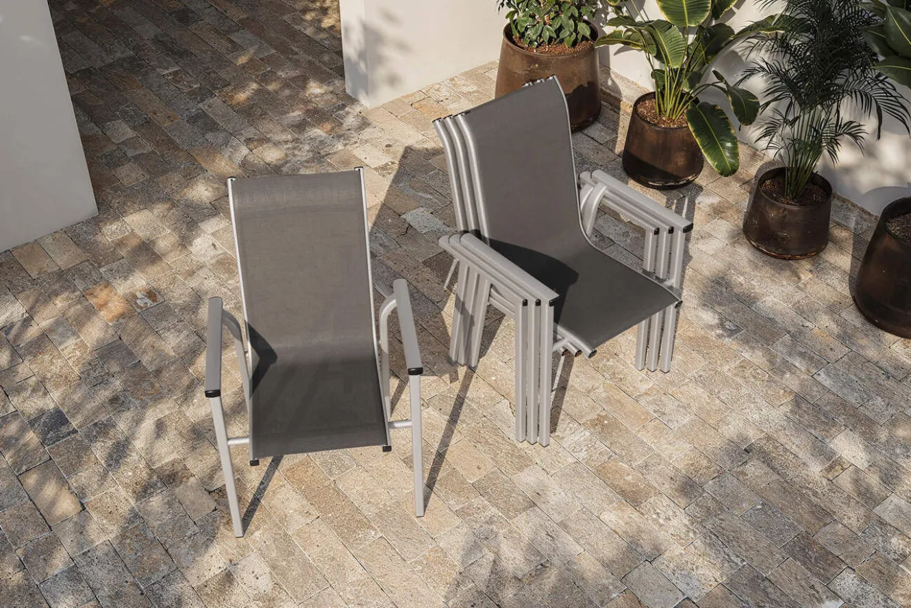 KETTLER BasicPlus Pro Stapelsessel 4er-Set, silber/anthrazit, Aluminium/Textilene, 70 x 65 x 99 cm, stapelbar