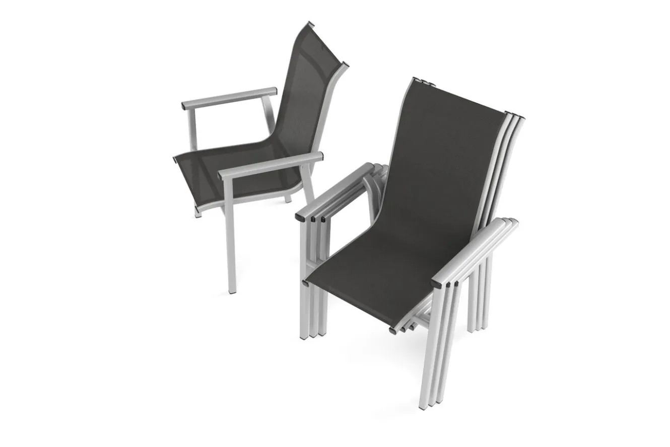 KETTLER BasicPlus Pro Stapelsessel 4er-Set, silber/anthrazit, Aluminium/Textilene, 70 x 65 x 99 cm, stapelbar