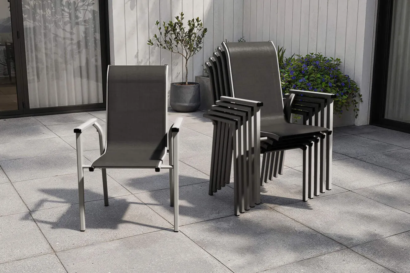 KETTLER BasicPlus Pro Stapelsessel 6er-Set, silber/anthrazit, Aluminium/Textilene, 70 x 65 x 99 cm, stapelbar