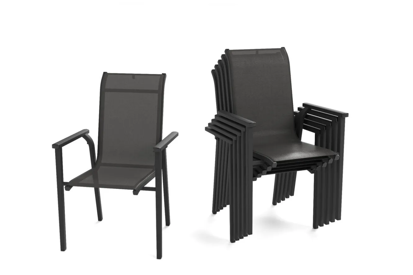 KETTLER BasicPlus Pro Stapelsessel 6er-Set, anthrazit, Aluminium Textilene, 70 x 65 x 99 cm, stapelbar