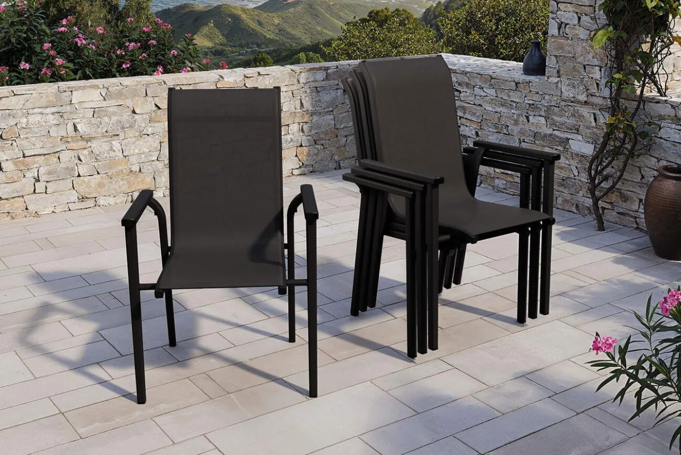 KETTLER BasicPlus Pro Stapelsessel 4er-Set, anthrazit, Aluminium Textilene, 70 x 65 x 99 cm, stapelbar