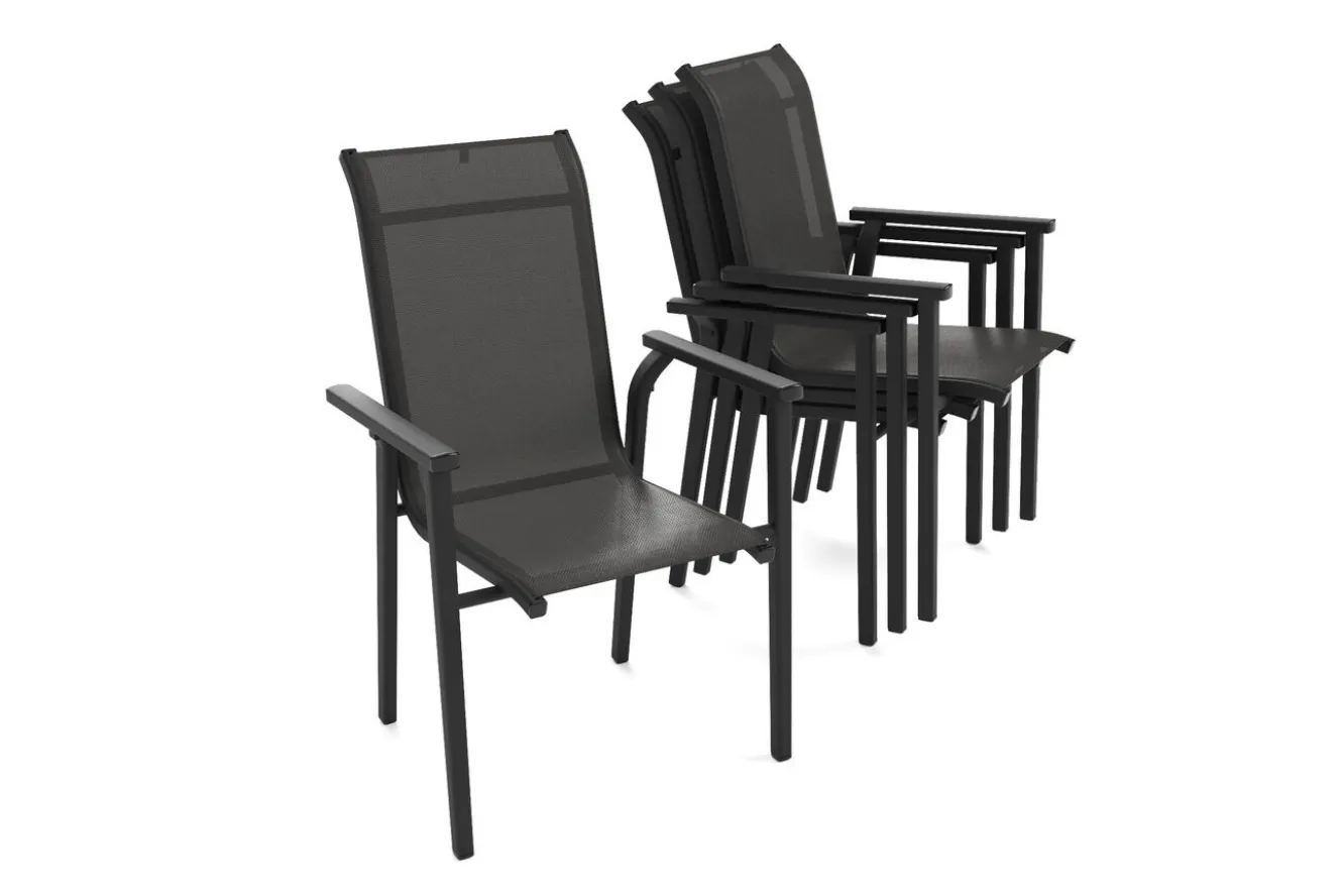 KETTLER BasicPlus Pro Stapelsessel 4er-Set, anthrazit, Aluminium Textilene, 70 x 65 x 99 cm, stapelbar