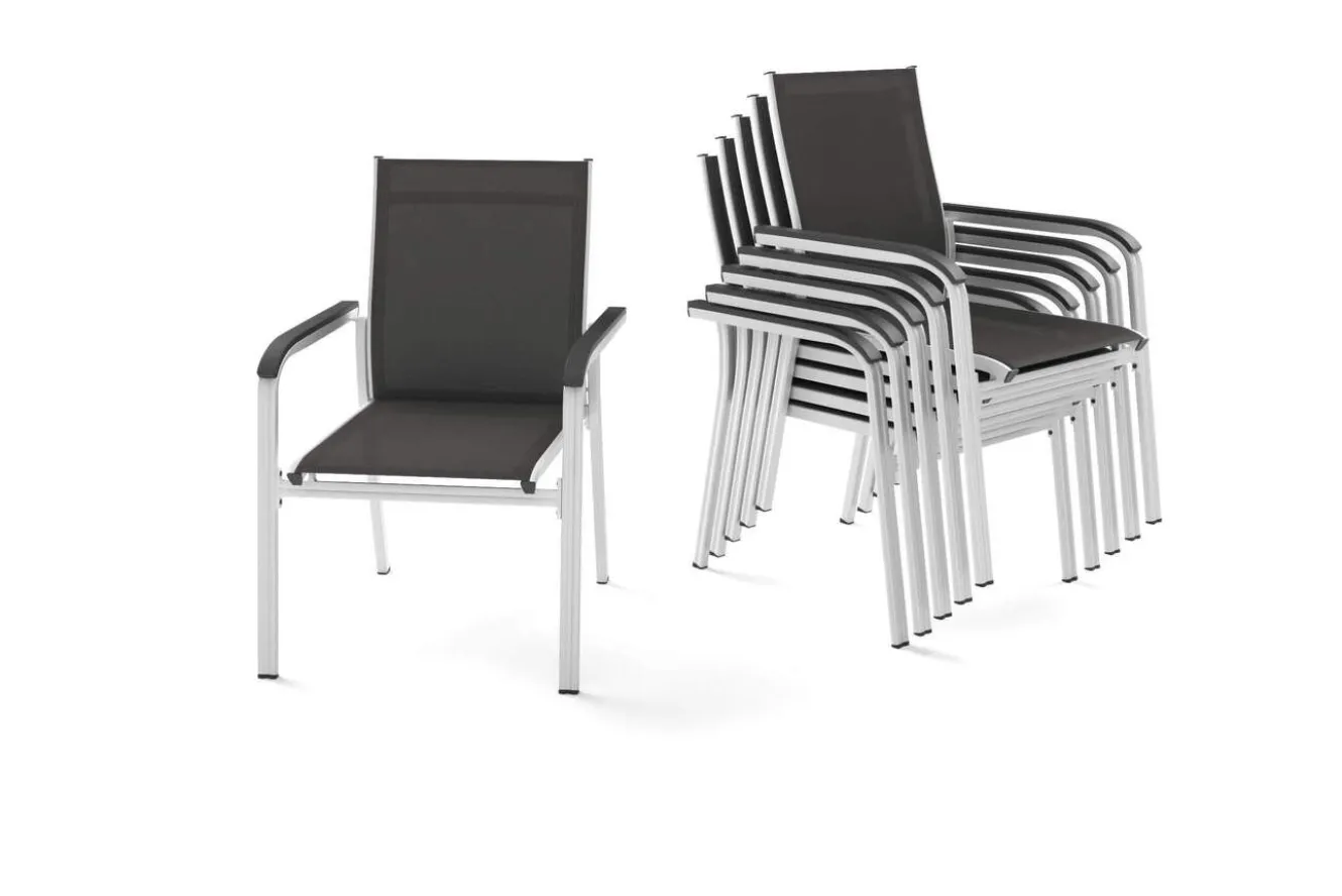 KETTLER BasicPlus Stapelsessel, 6er-Set, Alu/Textilene, silber/anthrazit, 0301205-0000