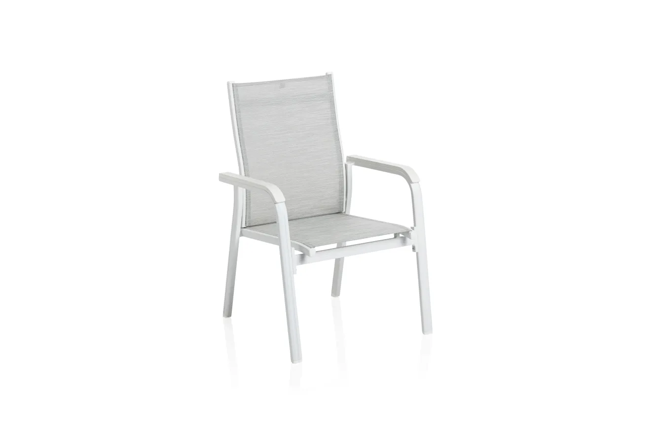 KETTLER BASIC PLUS Stapelsessel,weiß matt/hellgrau, Alu/Outdoorgewebe, stapelbar, 0301205-5200