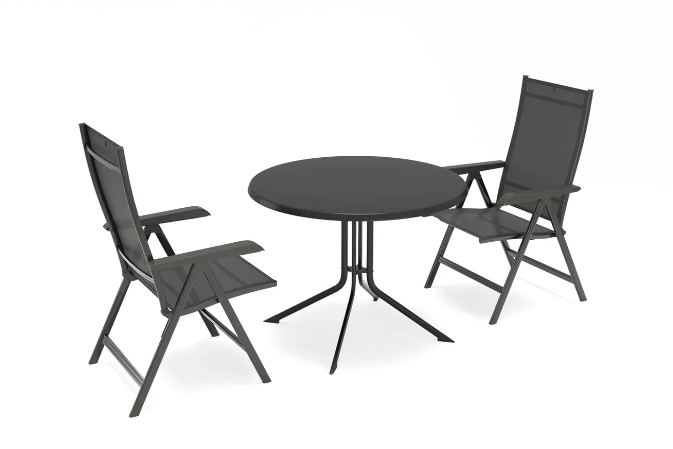 Kettler Boulevard/BASIC PLUS Balkon-Set, anthrazit, Aluminium/Kettalux, Klapptisch Ø100 cm