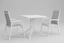 KETTLER Boulevard/BasicPlus Balkon-Set, weiß/hellgrau, Aluminium/KETTALUX, Tisch 70 x 70 cm, 2 Stapelsessel, schmutzabweisend
