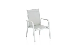 KETTLER Boulevard/BasicPlus Balkon-Set, weiß/hellgrau, Aluminium/KETTALUX, Tisch 70 x 70 cm, 2 Stapelsessel, schmutzabweisend