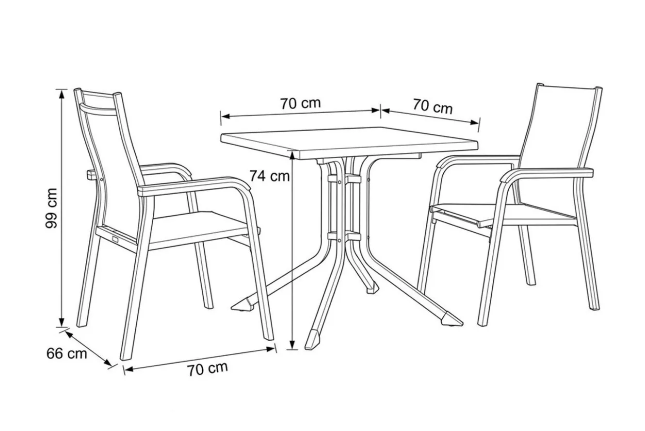KETTLER Boulevard/BasicPlus Balkon-Set, weiß/hellgrau, Aluminium/KETTALUX, Tisch 70 x 70 cm, 2 Stapelsessel, schmutzabweisend