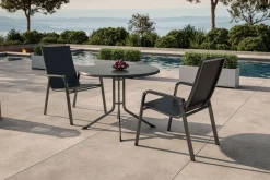 KETTLER Boulevard/Basic Plus Balkon-Set mit 2 Stapelsesseln, anthrazit, Alu/Kettalux, Klapptisch Ø100 cm