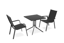 KETTLER Boulevard/Basic Plus Balkon-Set, anthrazit, Aluminium/KETTALUX, Klapptisch 80 x 80 cm, 2 Stapelsessel, witterungsbeständig, pflegeleicht