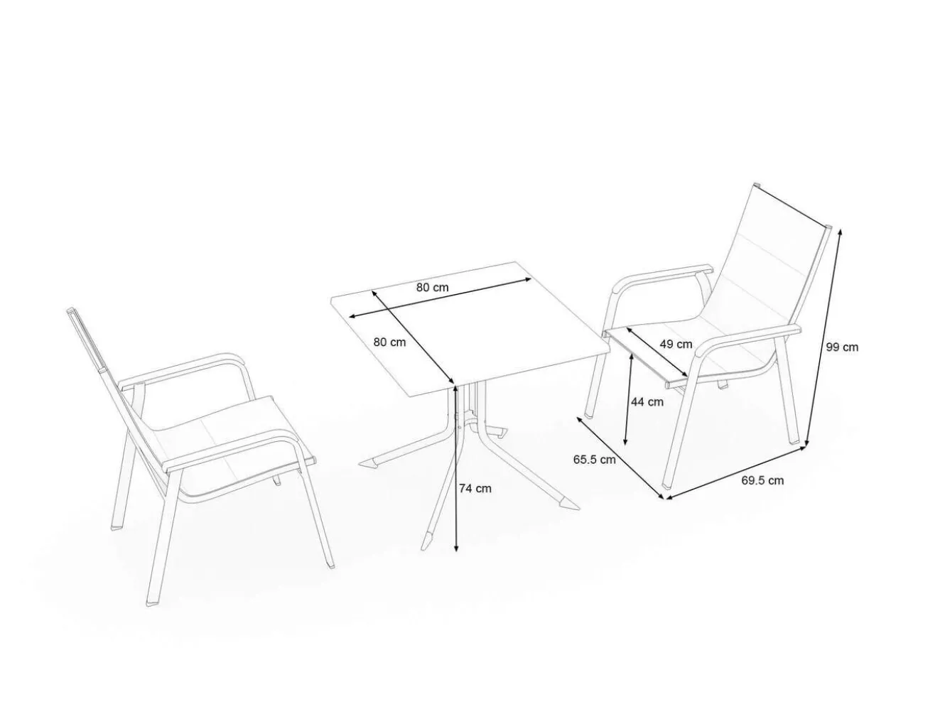 KETTLER Boulevard/Basic Plus Balkon-Set, anthrazit, Aluminium/KETTALUX, Klapptisch 80 x 80 cm, 2 Stapelsessel, witterungsbeständig, pflegeleicht