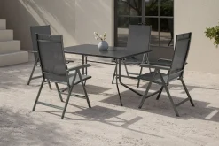 KETTLER Boulevard/Basic Plus Gartenessgruppe, anthrazit, Aluminium/KETTALUX, Klapptisch 140 x 95 cm, 4 Klappstühle, kratzfest, witterungsbeständig