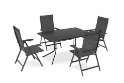 KETTLER Boulevard/Basic Plus Gartenessgruppe, anthrazit, Aluminium/KETTALUX, Klapptisch 140 x 95 cm, 4 Klappstühle, kratzfest, witterungsbeständig