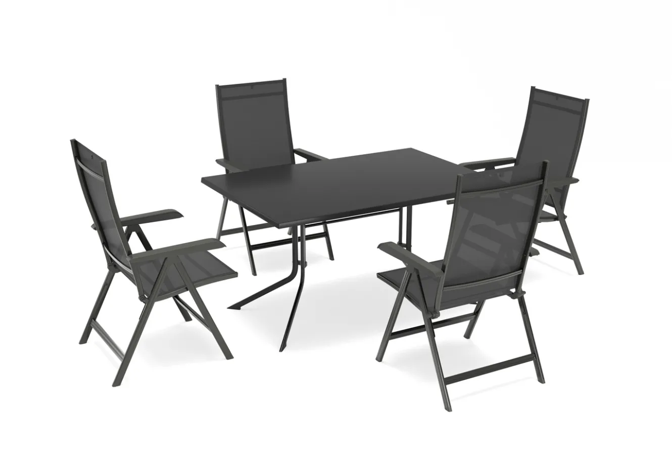 KETTLER Boulevard/Basic Plus Gartenessgruppe, anthrazit, Aluminium/KETTALUX, Klapptisch 140 x 95 cm, 4 Klappstühle, kratzfest, witterungsbeständig