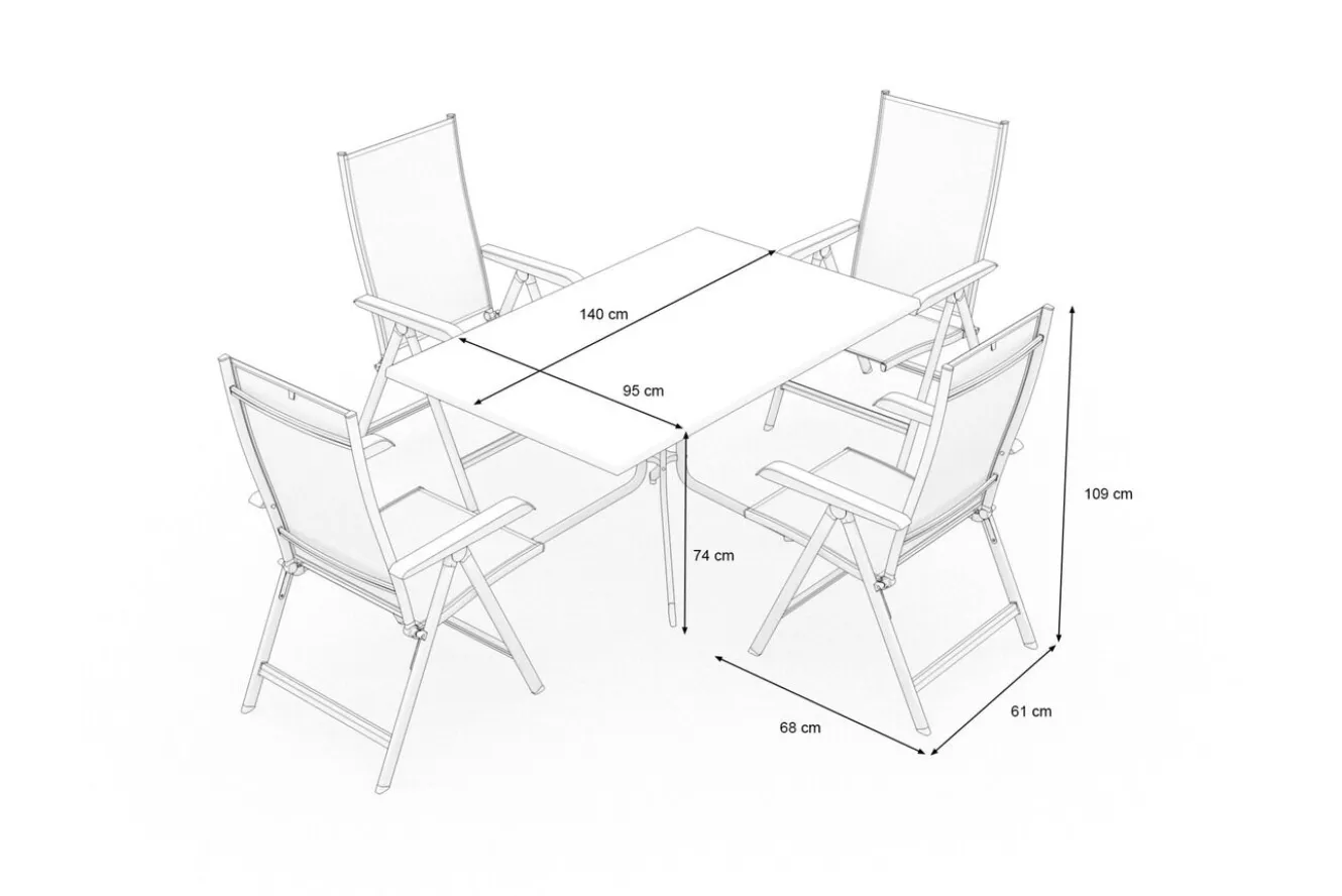 KETTLER Boulevard/Basic Plus Gartenessgruppe, anthrazit, Aluminium/KETTALUX, Klapptisch 140 x 95 cm, 4 Klappstühle, kratzfest, witterungsbeständig