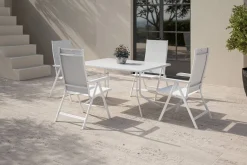 KETTLER Boulevard/Basic Plus Gartenessgruppe, weiß, Aluminium, Klapptisch 140 x 95 cm, 4 Klappstühle