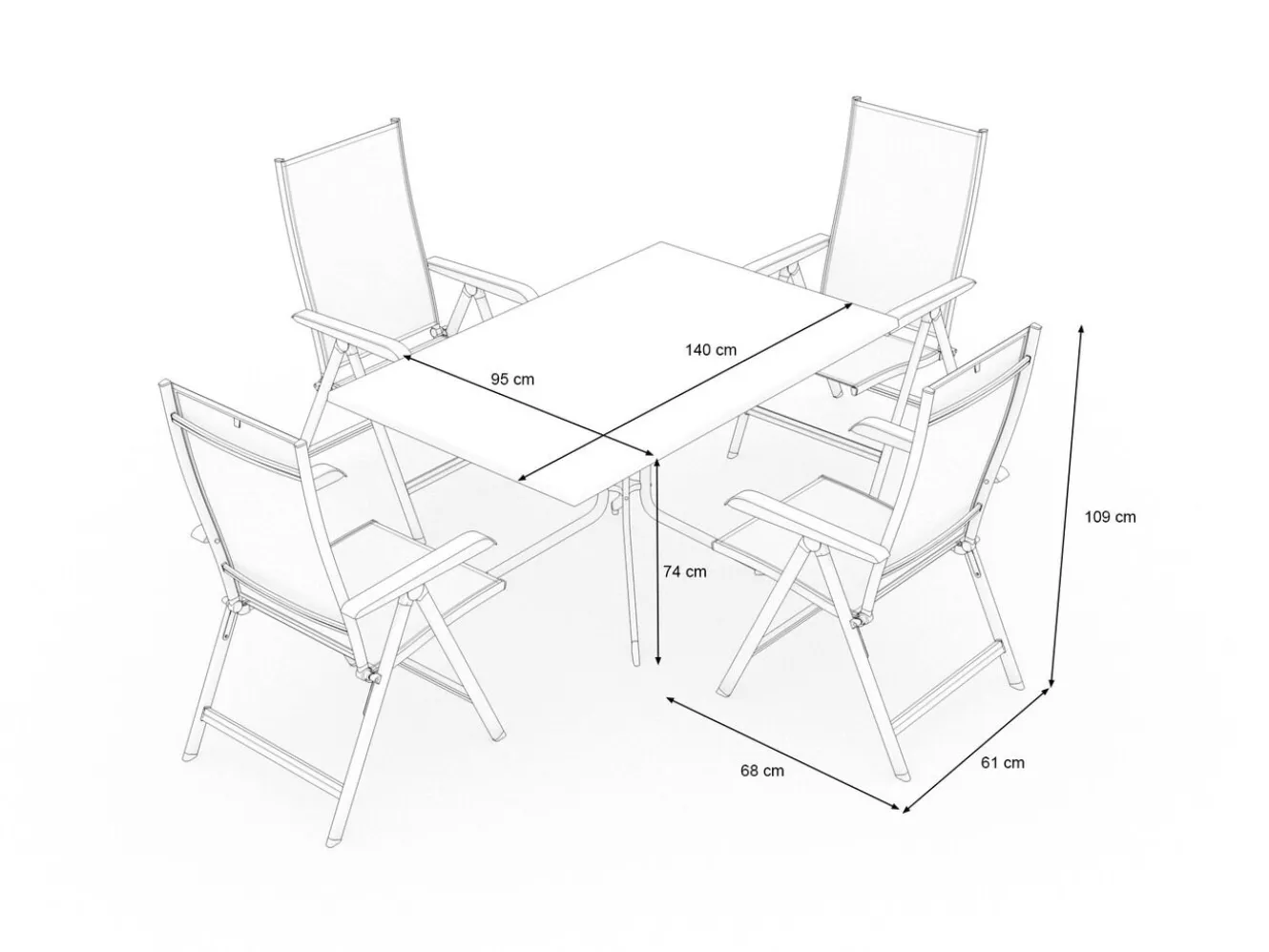 KETTLER Boulevard/Basic Plus Gartenessgruppe, weiß, Aluminium, Klapptisch 140 x 95 cm, 4 Klappstühle