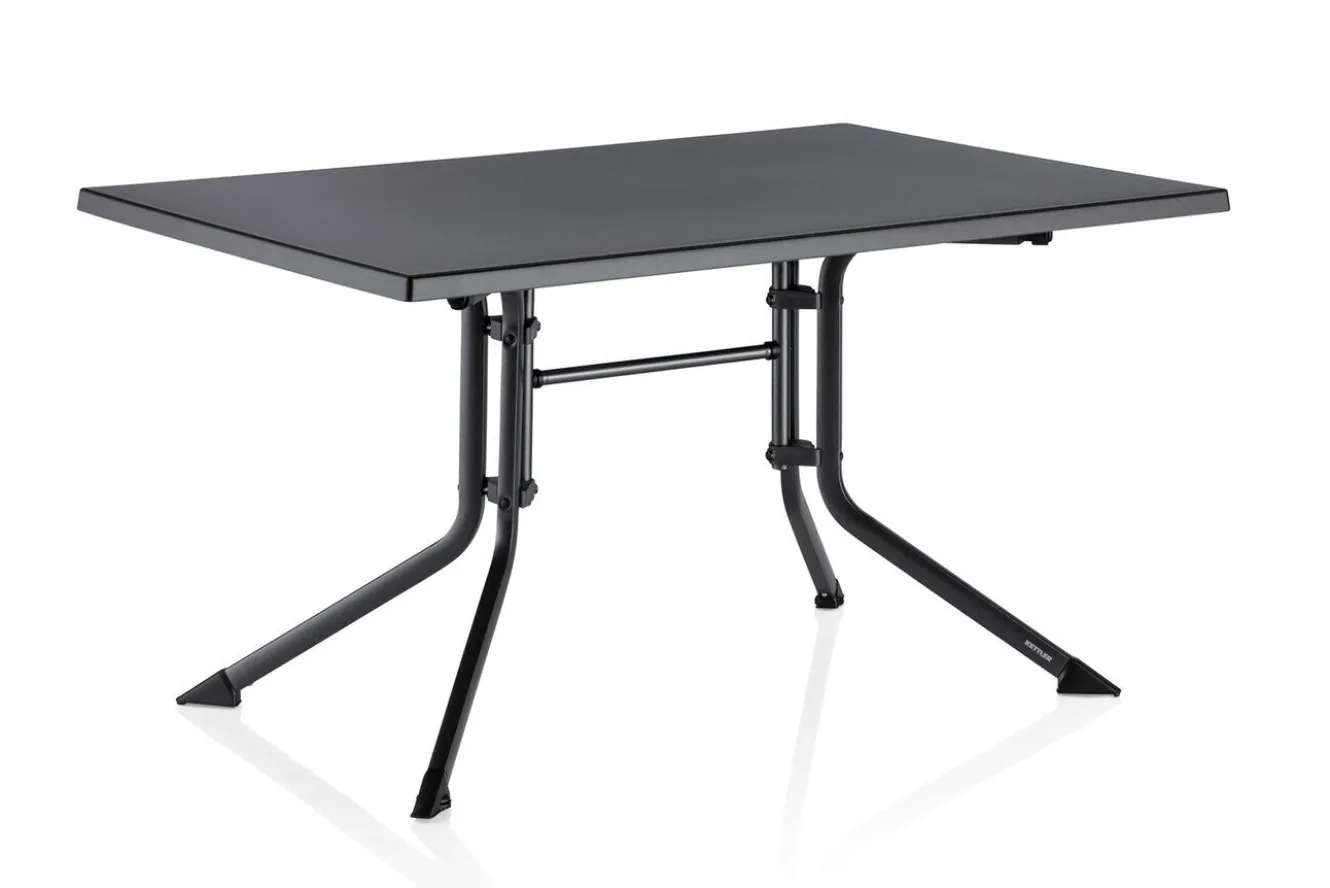 KETTLER Boulevard/Basic Plus Gartenessgruppe, anthrazit, Alu/KETTALUX, Klapptisch 140 x 95 cm, 4 Stapelsessel, kratzfest, witterungsbeständig