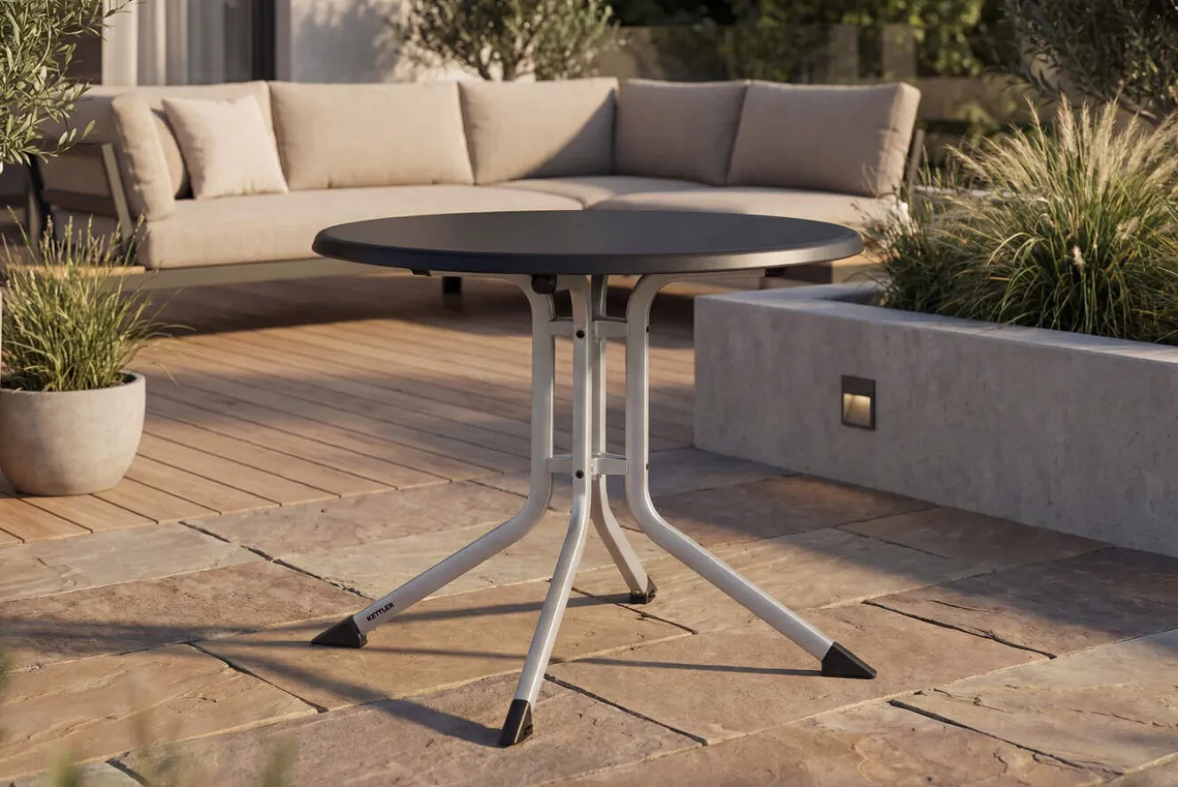 KETTLER BOULEVARD Klapptisch, silber/anthrazit, Aluminium/KETTALUX, Ø 70 cm, klappbar, schmutzabweisend