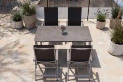 KETTLER Cubic/Basic Plus Garten-Essgruppe, silber/anthrazit, Alu/Textilene, Tisch 160 x 90 cm, 4 Klappstühle
