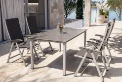 KETTLER Cubic/Basic Plus Garten-Essgruppe, silber/anthrazit, Alu/Textilene, Tisch 160 x 90 cm, 4 Klappstühle